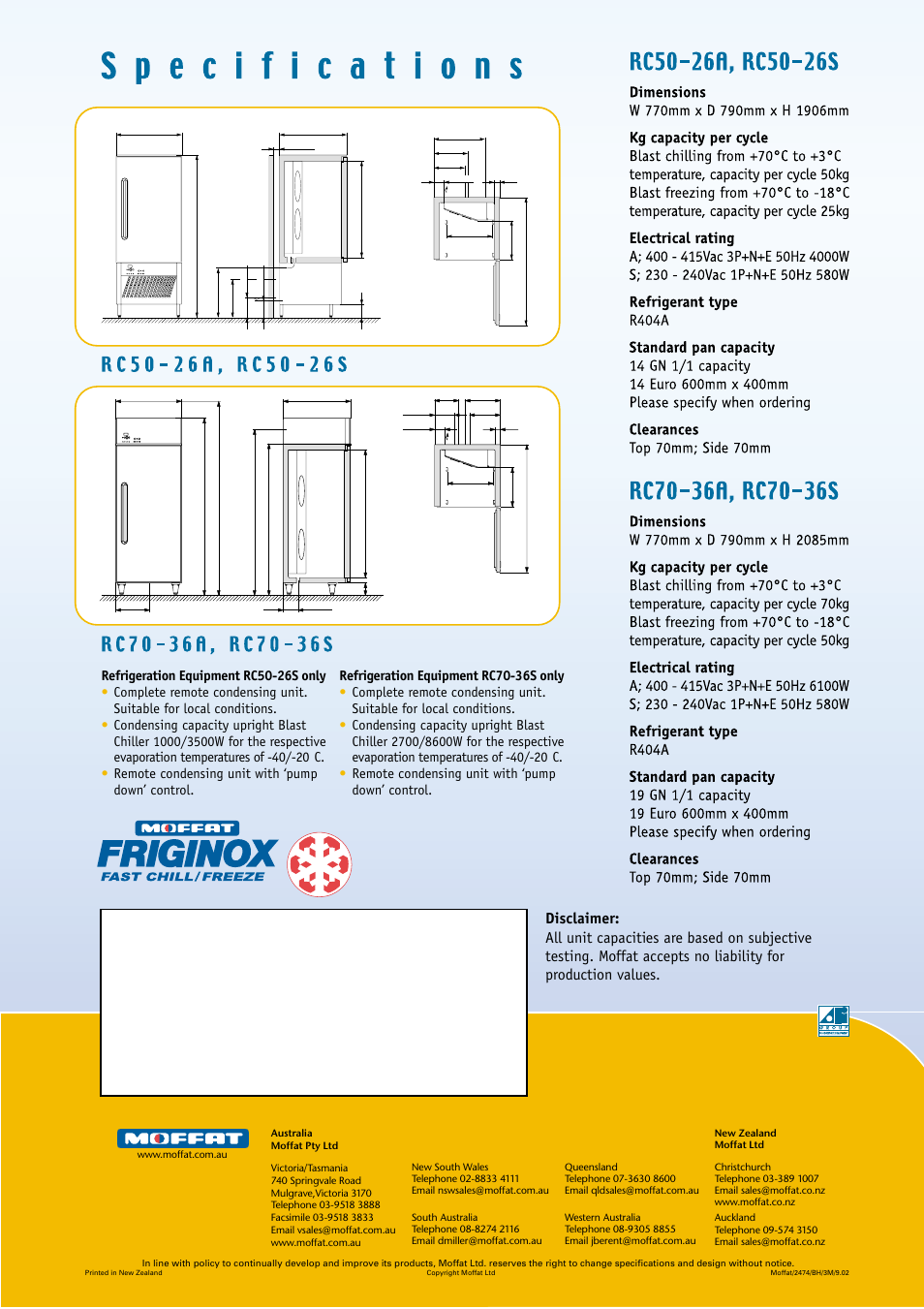 Moffat Friginox RC70-36A User Manual | Page 2 / 2