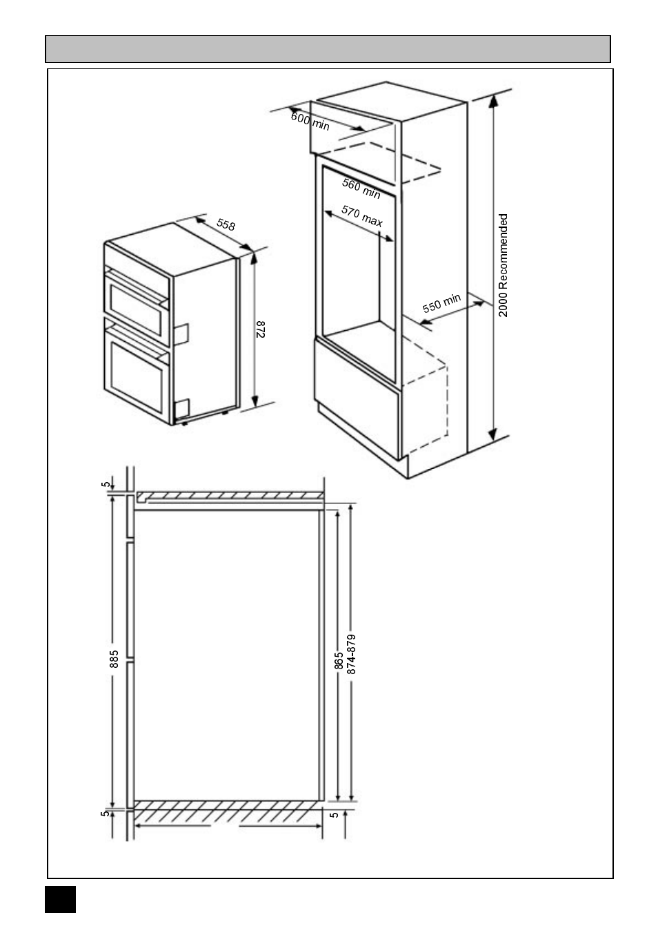 Recommended cabinet dimensions (in millimetres) | Moffat MD 900 B/W User Manual | Page 10 / 36