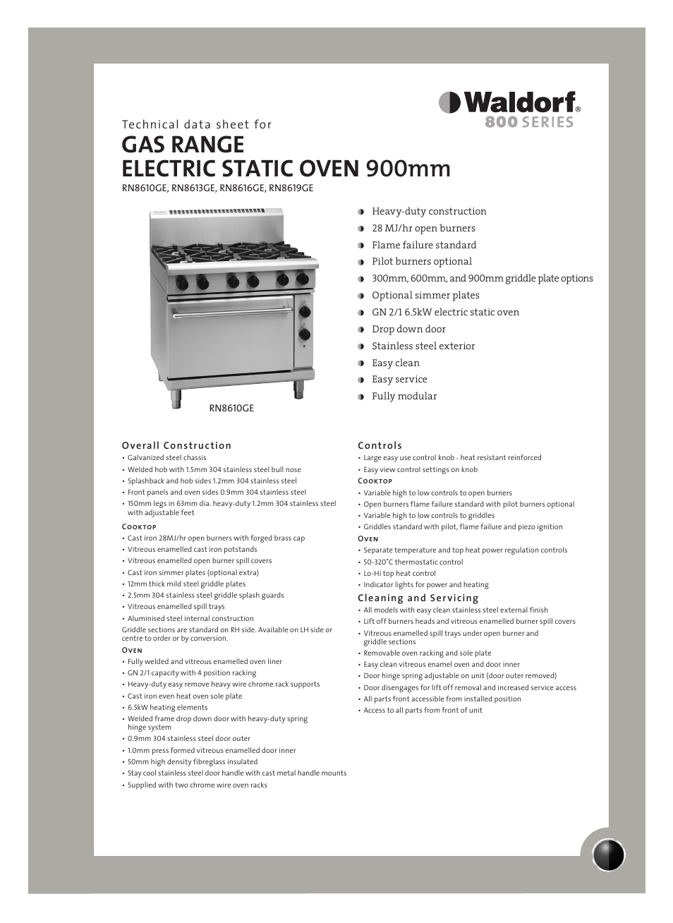 Moffat Waldorf RN8610GE User Manual | 2 pages