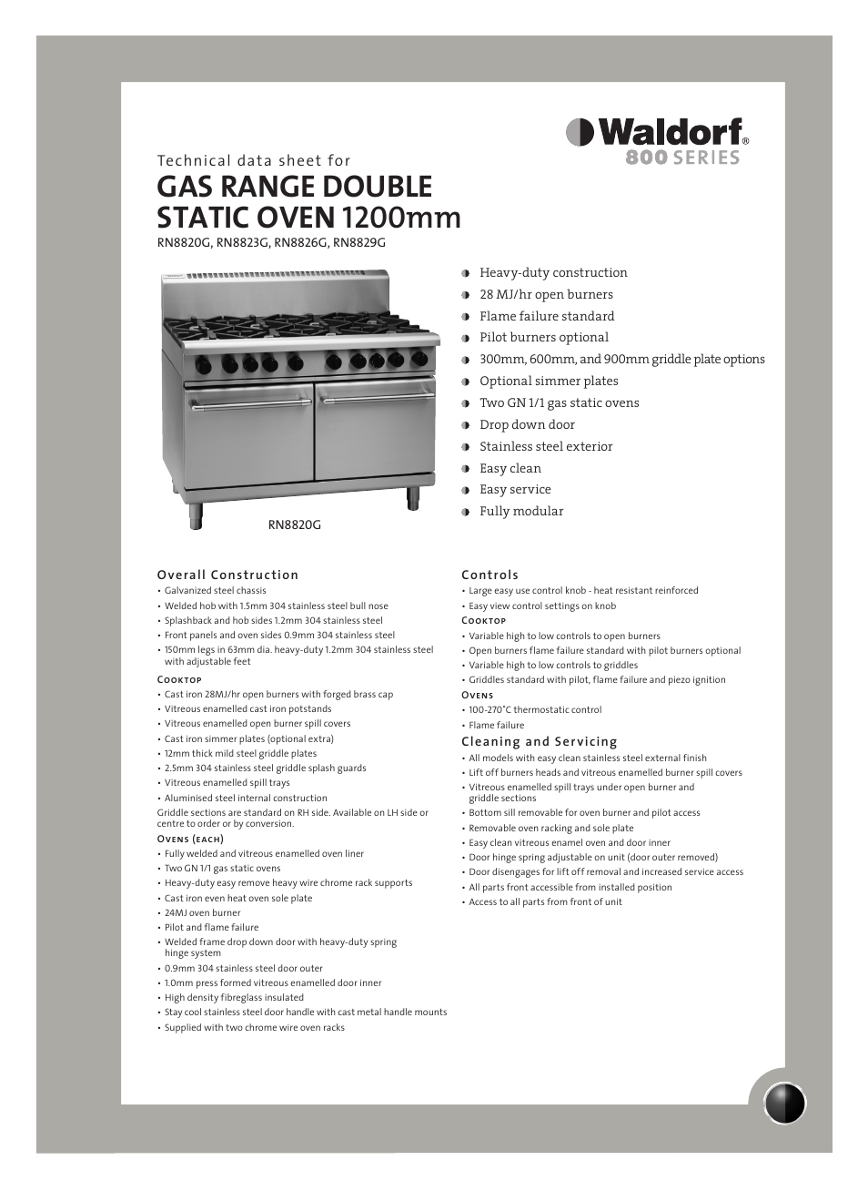 Moffat Waldorf RN8820G User Manual | 2 pages