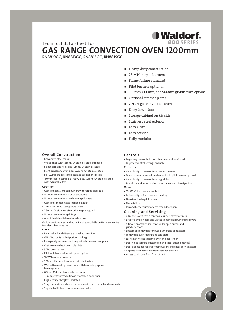 Moffat RN8816GC User Manual | 2 pages