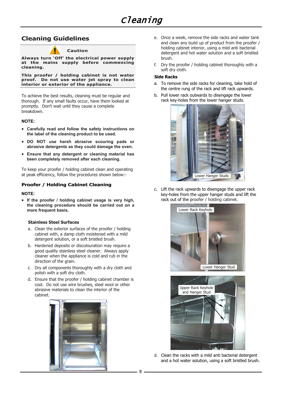 Cleaning, Cleaning guidelines | Moffat TURBOFAN P12M User Manual | Page 10 / 16