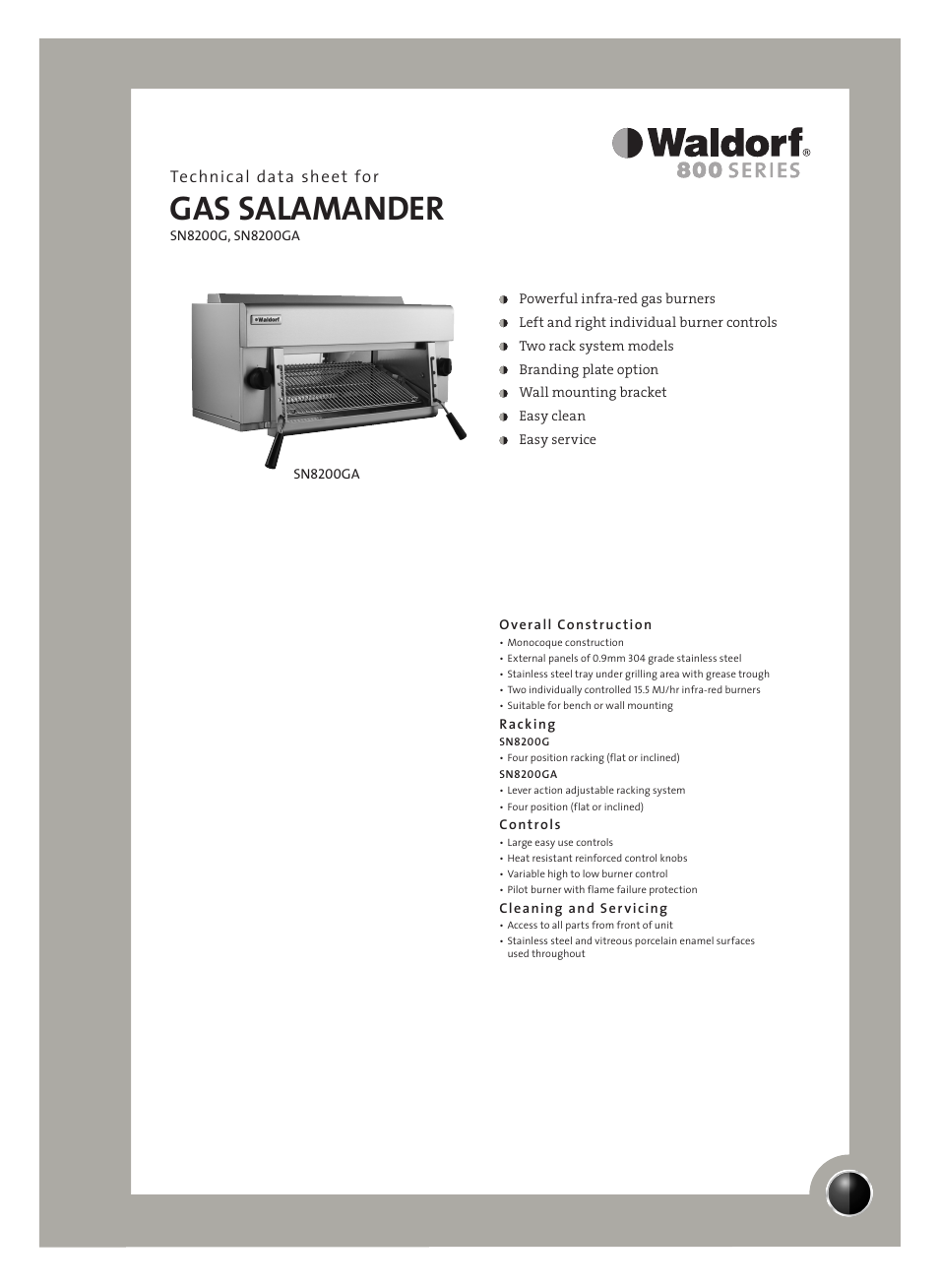 Moffat Waldorf SN8200G User Manual | 2 pages