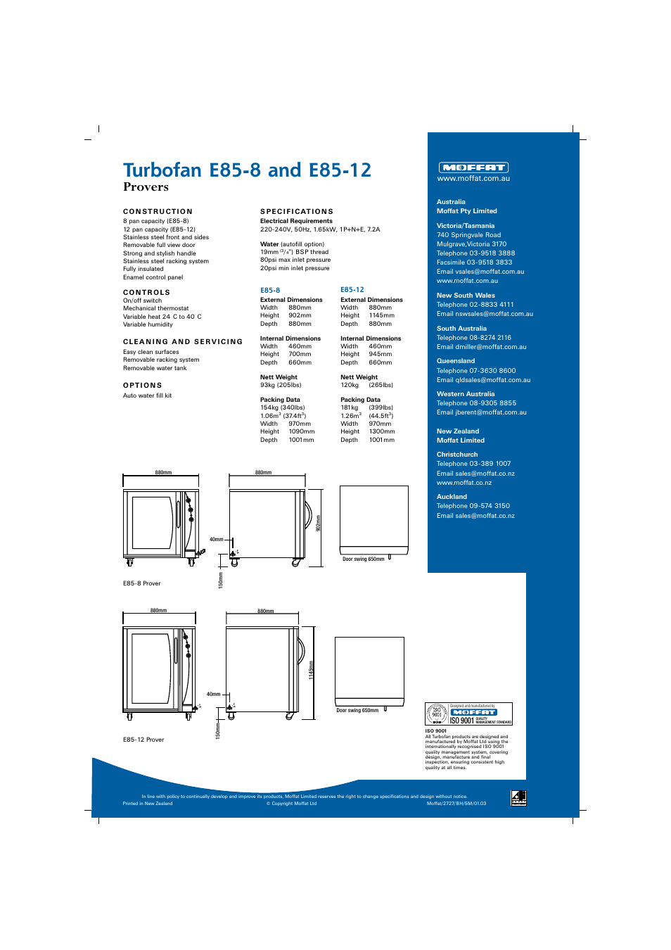 Provers, Iso 9001 | Moffat trubofan E85-8 User Manual | Page 2 / 2