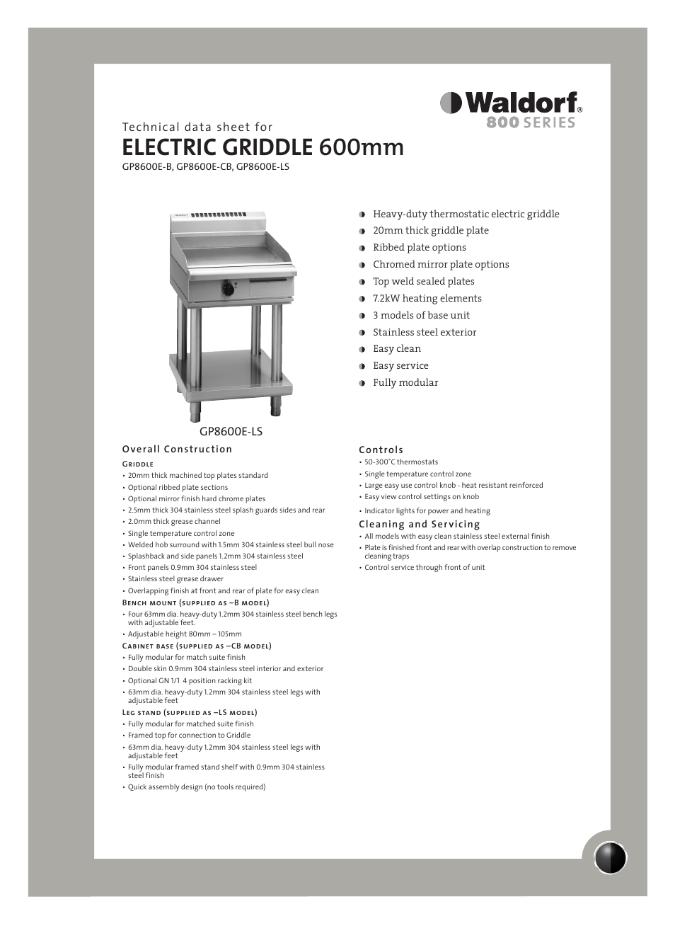 Moffat Waldorf GP8600E-CB User Manual | 2 pages