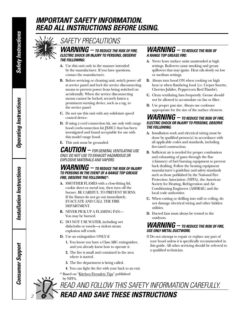Caution, Warning | Moffat 350A4502P5661 User Manual | Page 2 / 15