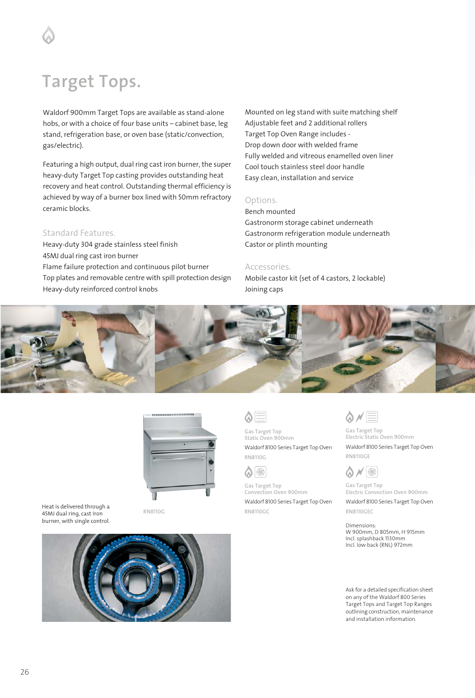 1139 catalogue 26-37, 1139 catalogue 26-37-1, Target tops | Standard features, Options, Accessories | Moffat WALDORF 800 User Manual | Page 28 / 52