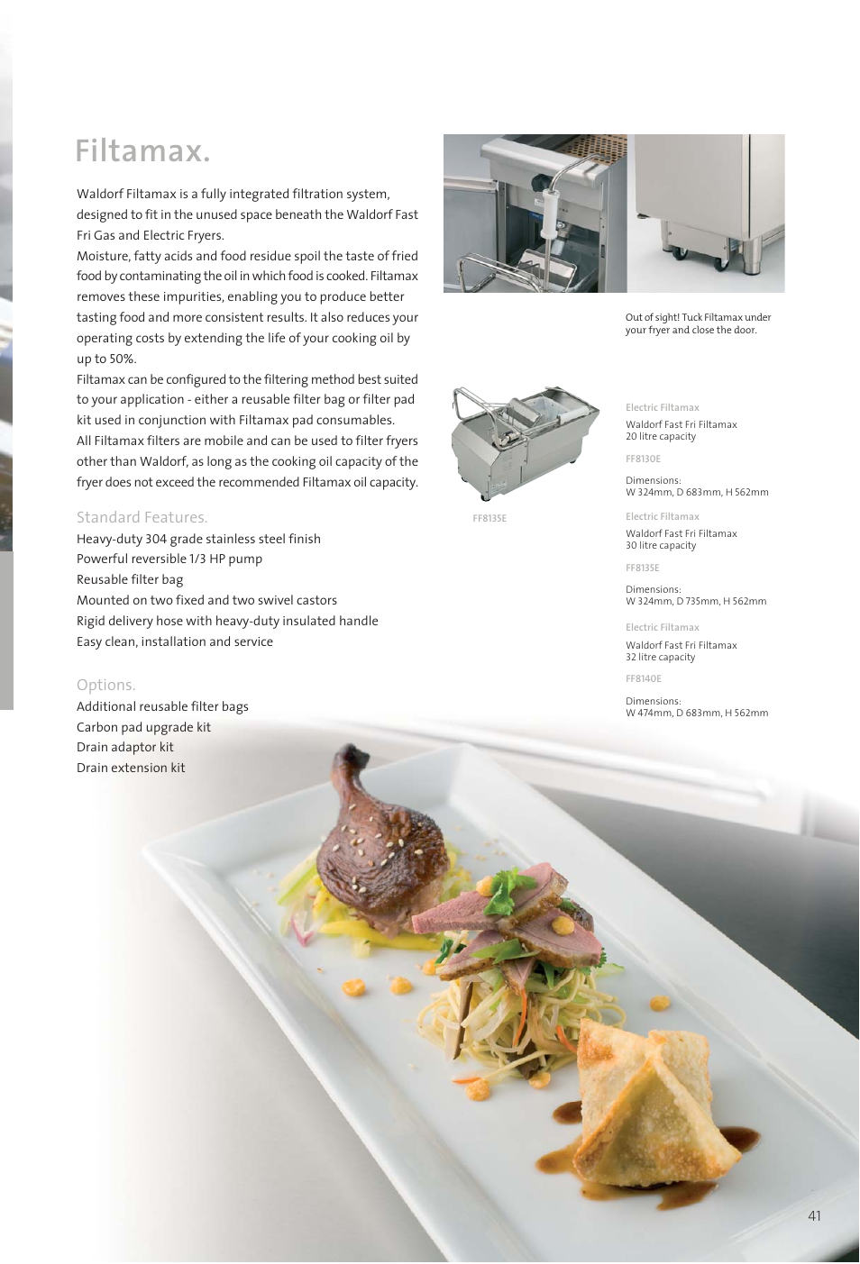 1139 catalogue 38-bc-4, Filtamax, Standard features | Options | Moffat WALDORF 800 User Manual | Page 43 / 52