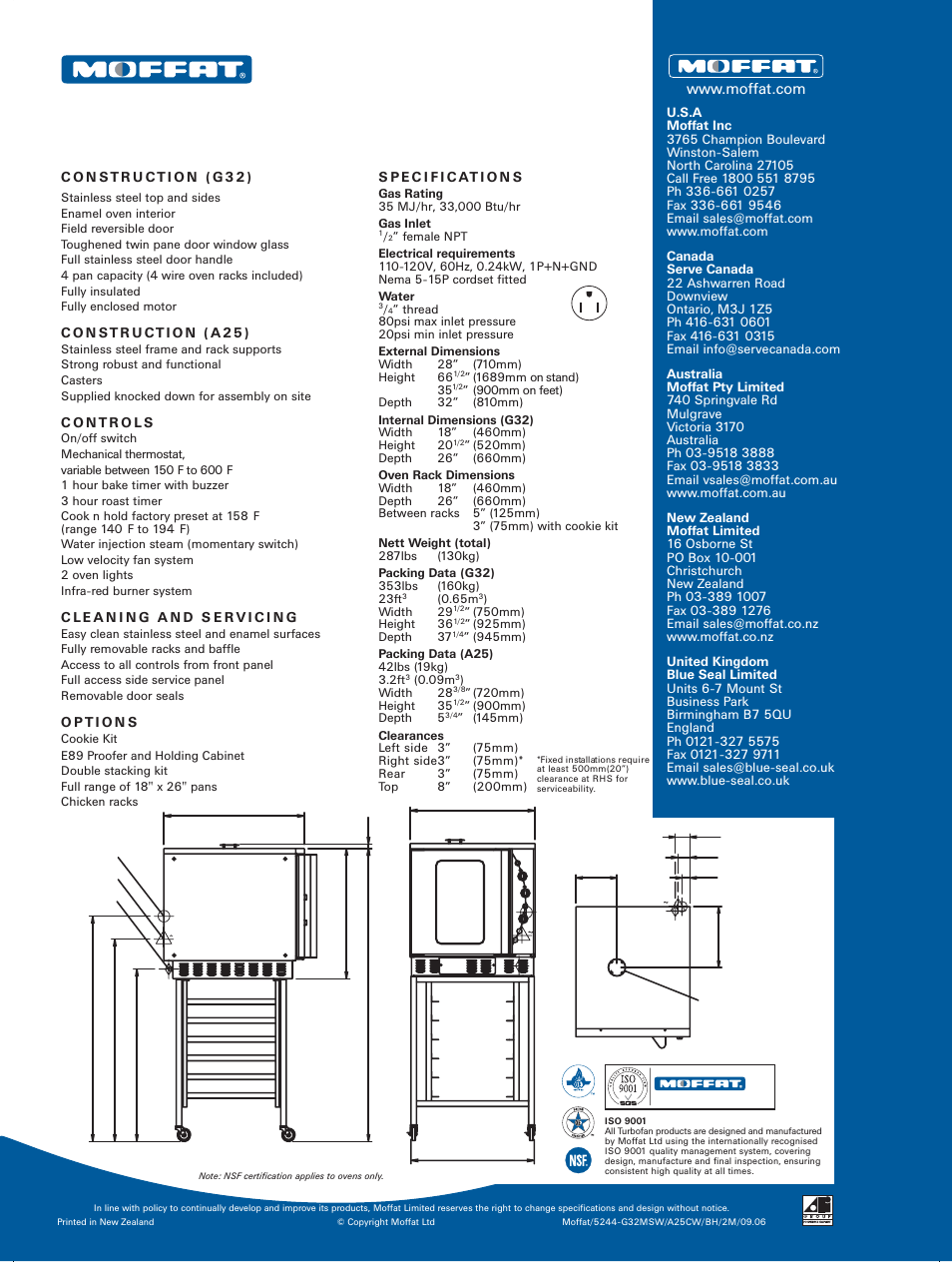 G32msw on the a25cw, Iso 9001 | Moffat A25CW User Manual | Page 2 / 2