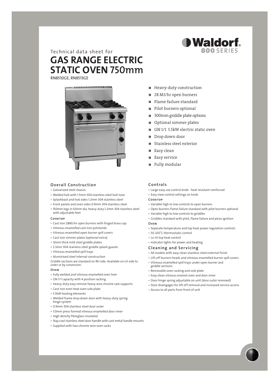 Moffat WALDORF RN8513GE User Manual | 2 pages