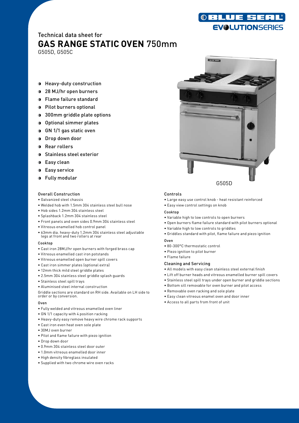Moffat Blue Seal G505C User Manual | 2 pages