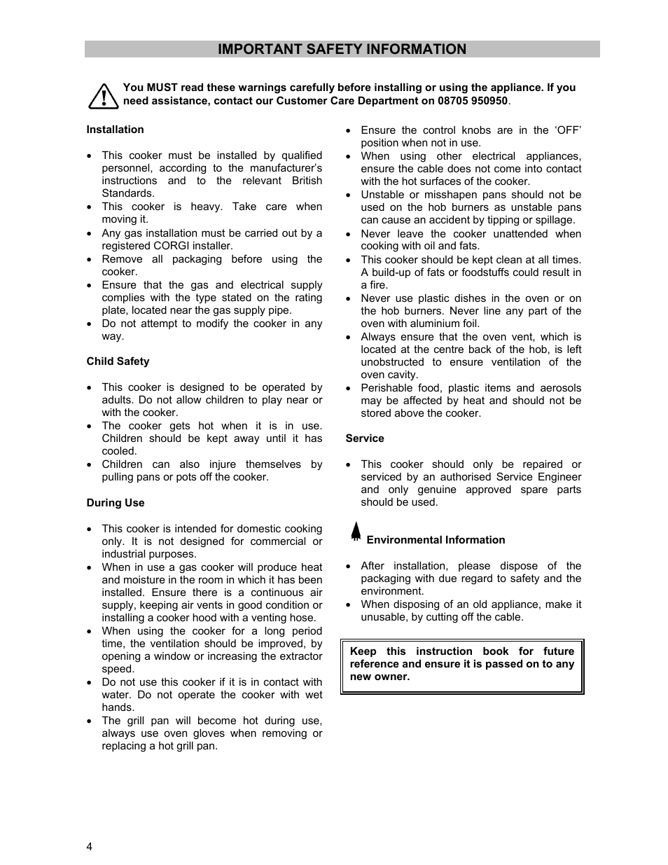 Important safety information | Moffat GSC 5061 User Manual | Page 4 / 27