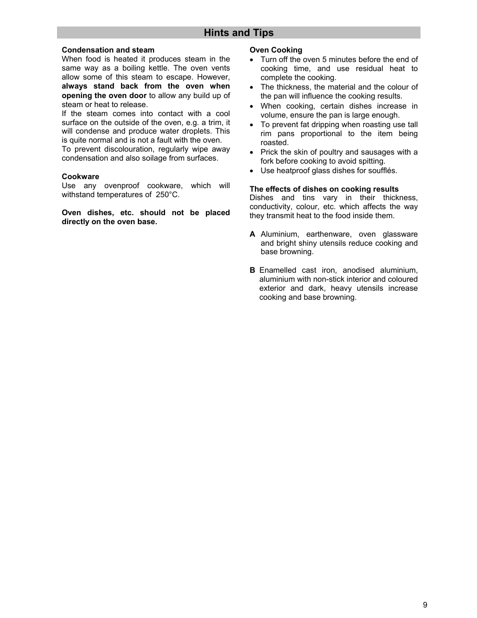 Hints and tips | Moffat GSC 5061 User Manual | Page 9 / 27