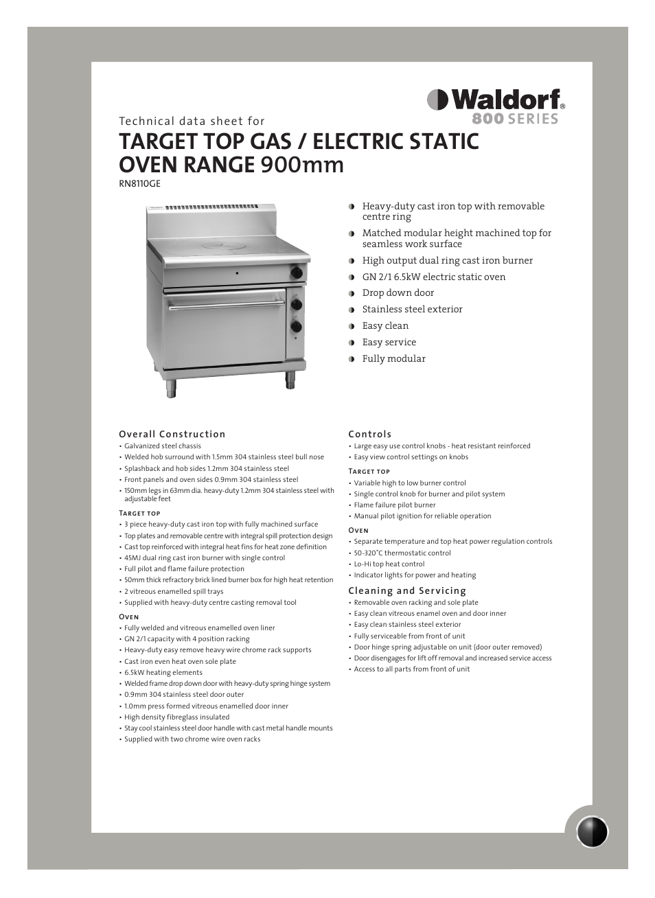 Moffat WALDORF RN8110GE User Manual | 2 pages