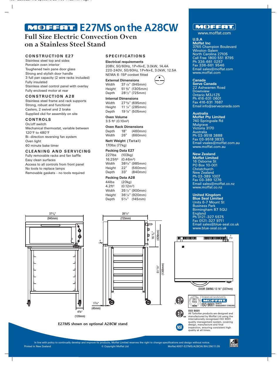 E27ms on the a28cw, Iso 9001 | Moffat Turbofan E27MS User Manual | Page 2 / 2