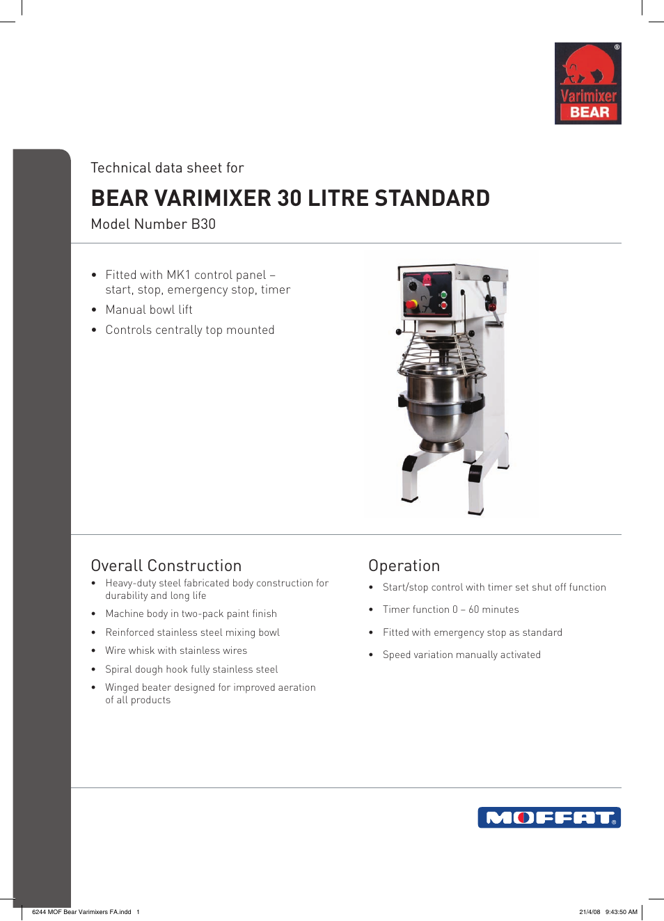 Moffat B30 User Manual | 2 pages
