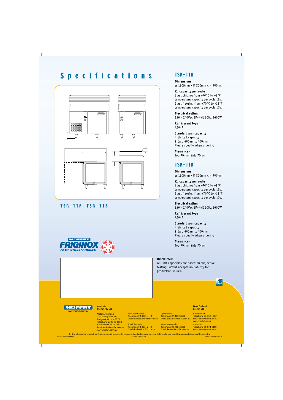 Moffat Friginox TSR-11B User Manual | Page 2 / 2