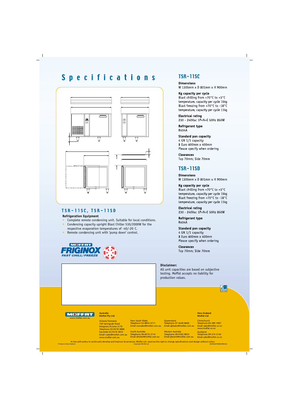 Moffat Friginox TSR-11SC User Manual | Page 2 / 2