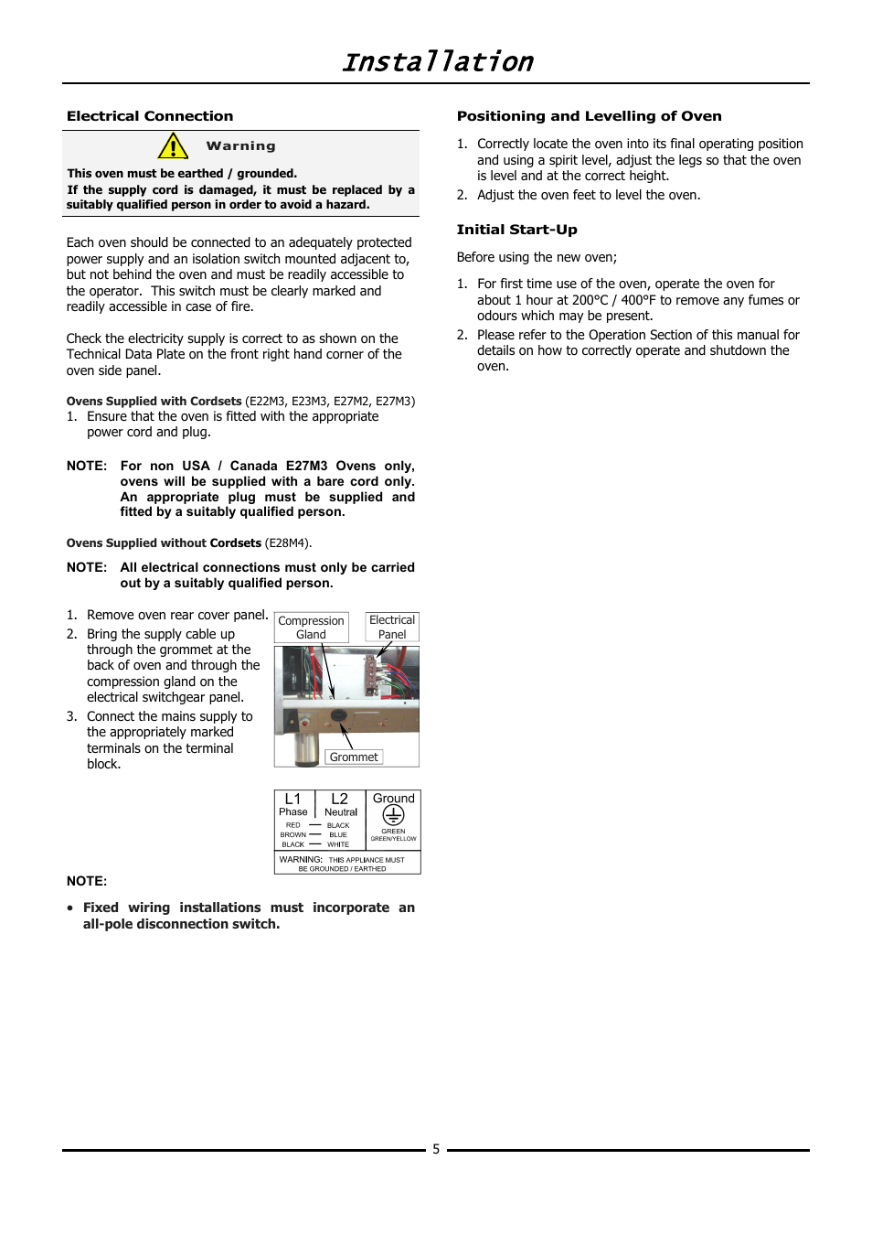 Installation | Moffat TURBOFAN E20M User Manual | Page 7 / 17