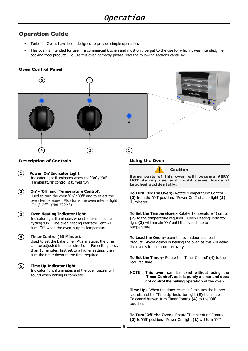 Operation, Operation guide | Moffat TURBOFAN E20M User Manual | Page 8 / 17