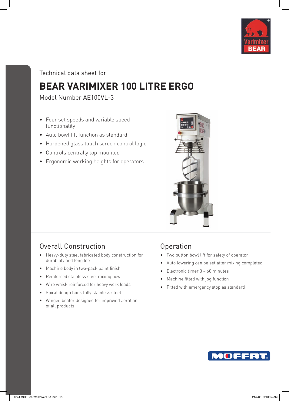 Moffat AE100VL-3 User Manual | 2 pages