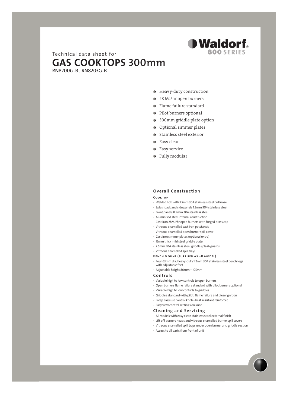 Moffat RN8203G-B User Manual | 2 pages