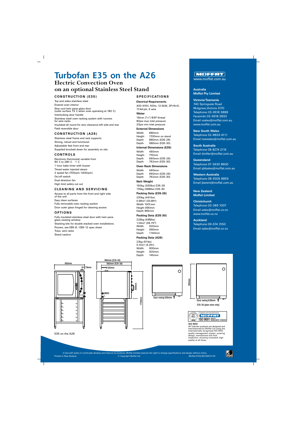 Turbofan e35 on the a26, Iso 9001 | Moffat Bakbar Turbofan E35 User Manual | Page 2 / 2