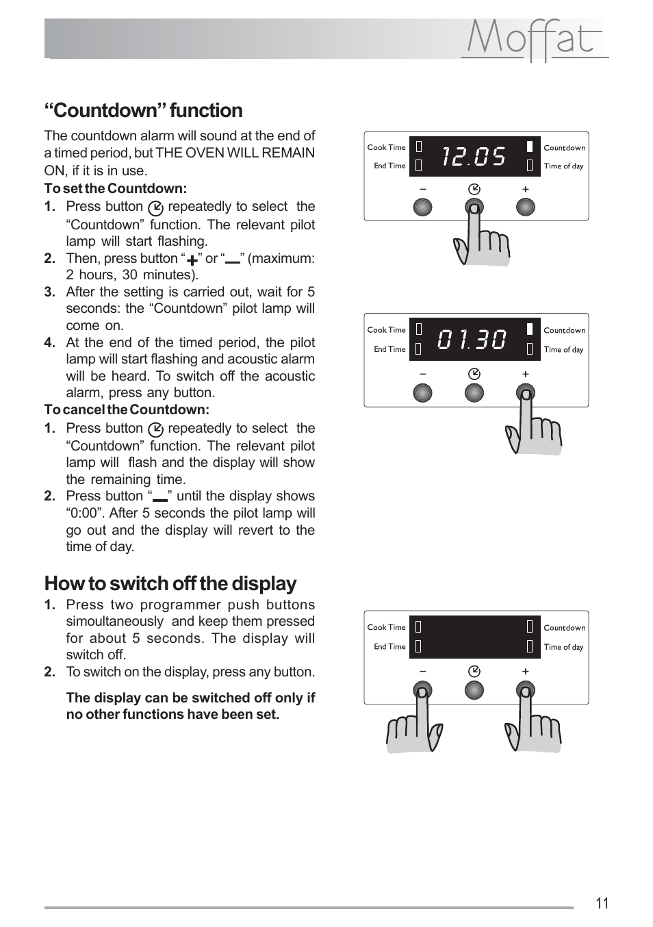 Countdown” function, How to switch off the display | Moffat MSF 620 User Manual | Page 11 / 28