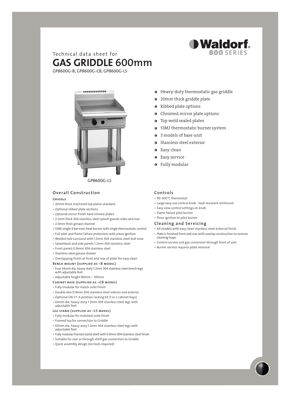 Moffat Waldorf GP8600G-LS User Manual | 2 pages