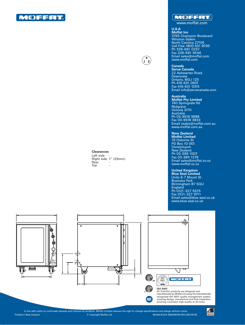 E89amsw, Proofer and holding cabinet, Iso 9001 | Moffat E89AMSW User Manual | Page 2 / 2