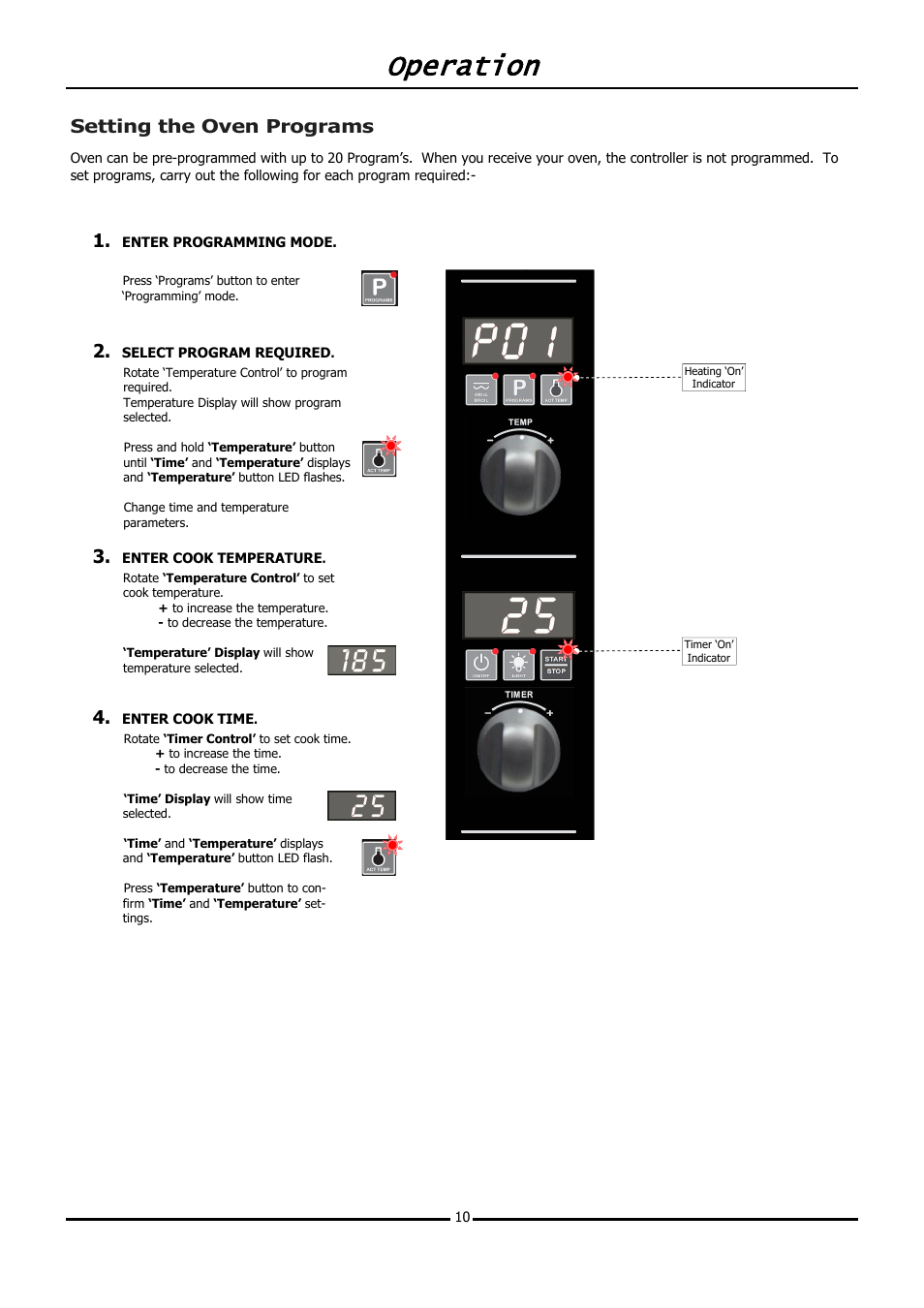 Operation, Setting the oven programs | Moffat TURBOFAN E31D4 User Manual | Page 12 / 19