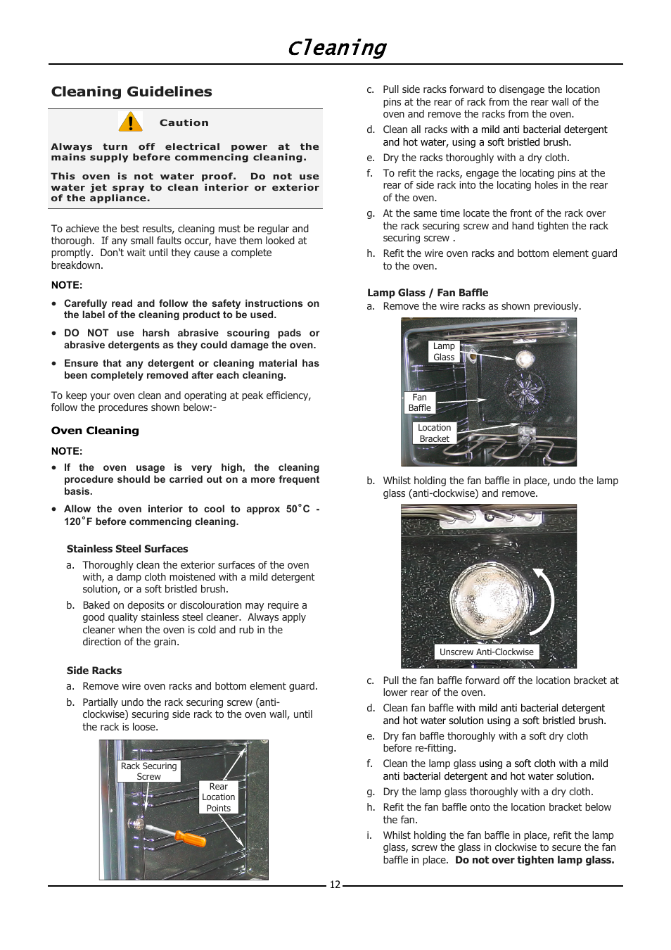 Cleaning, Cleaning guidelines | Moffat TURBOFAN E31D4 User Manual | Page 14 / 19