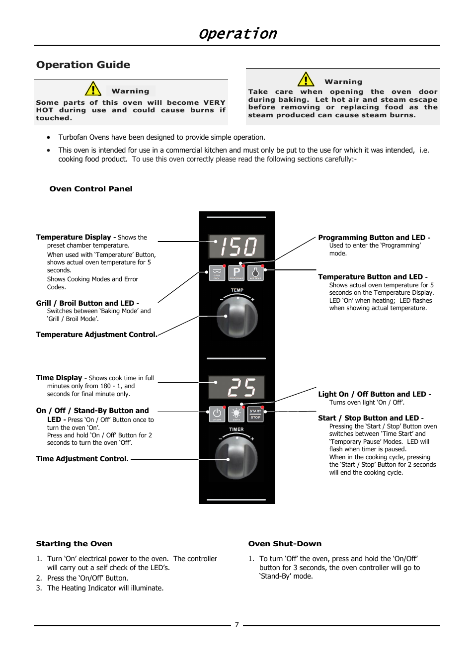 Operation, Operation guide | Moffat TURBOFAN E31D4 User Manual | Page 9 / 19