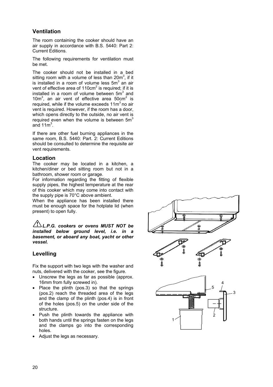 Ventilation, Location, Levelling | Moffat GSC 5062 User Manual | Page 20 / 25