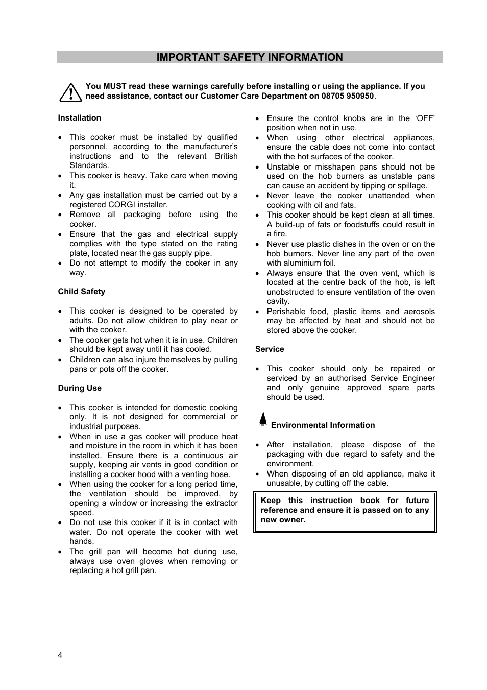 Important safety information | Moffat GSC 5062 User Manual | Page 4 / 25