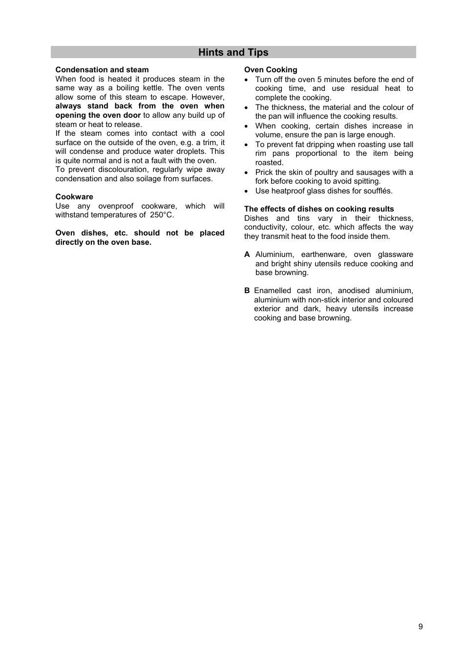 Hints and tips | Moffat GSC 5062 User Manual | Page 9 / 25