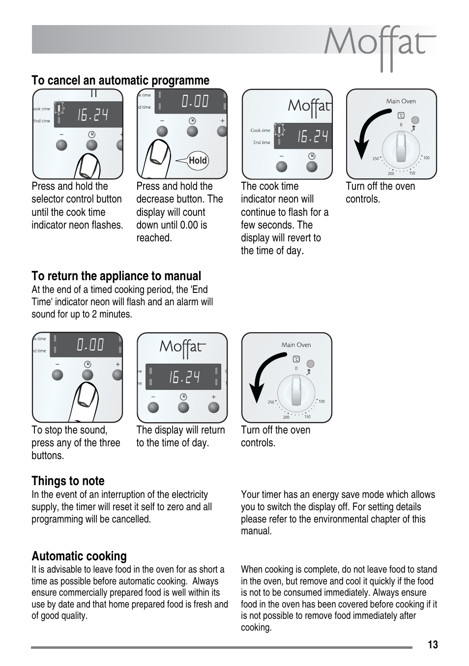 Automatic cooking | Moffat MDB900 User Manual | Page 13 / 44