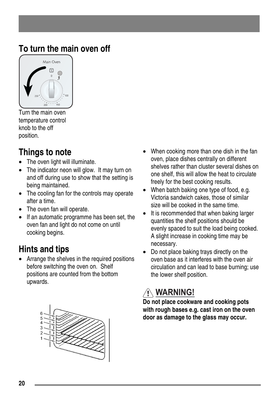 Hints and tips, Warning | Moffat MDB900 User Manual | Page 20 / 44