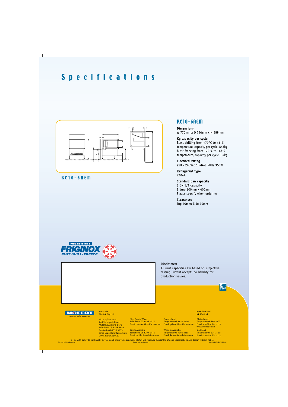 Moffat Friginox 6AEM User Manual | Page 2 / 2