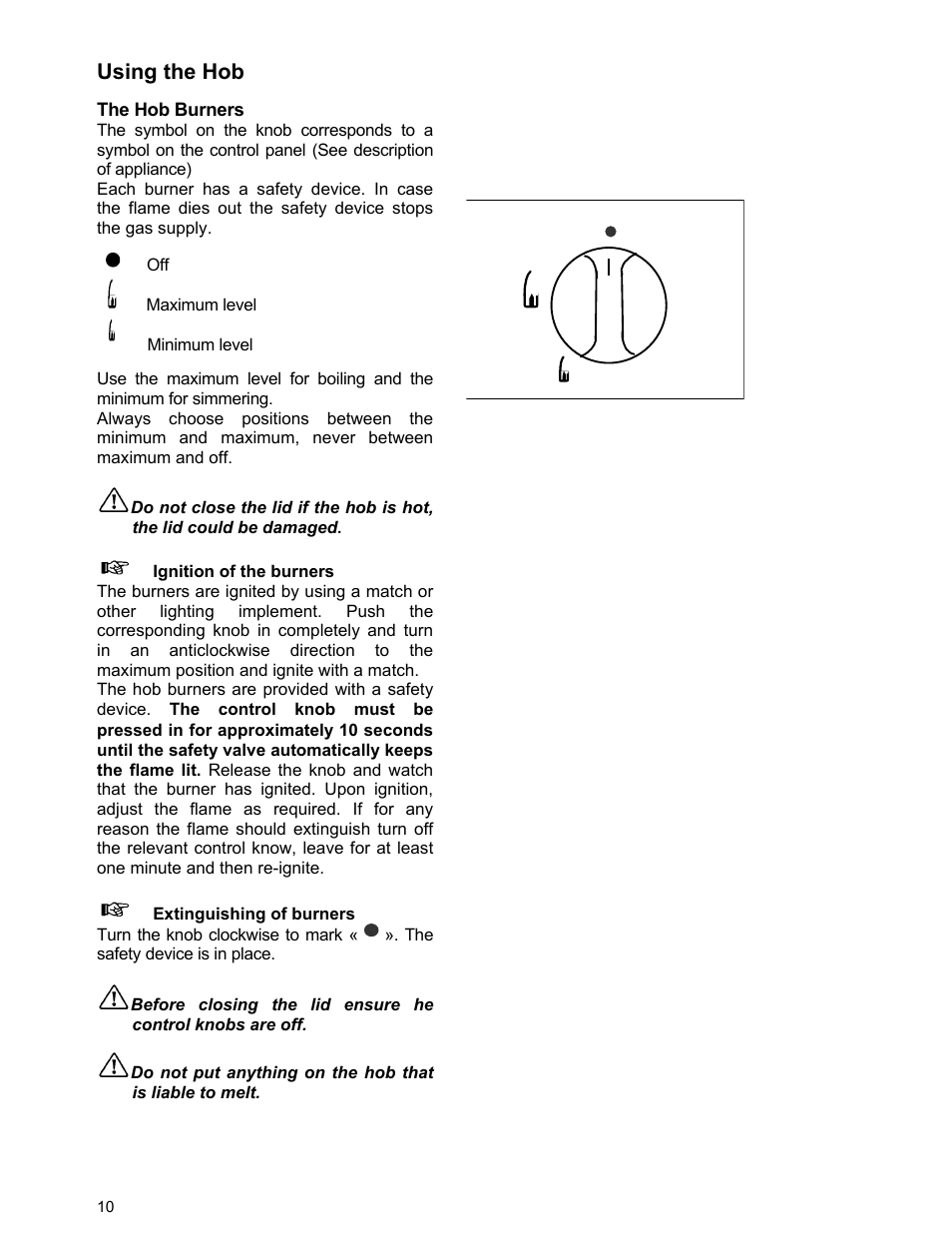 Using the hob | Moffat U21321 GSV 5050 W User Manual | Page 10 / 26