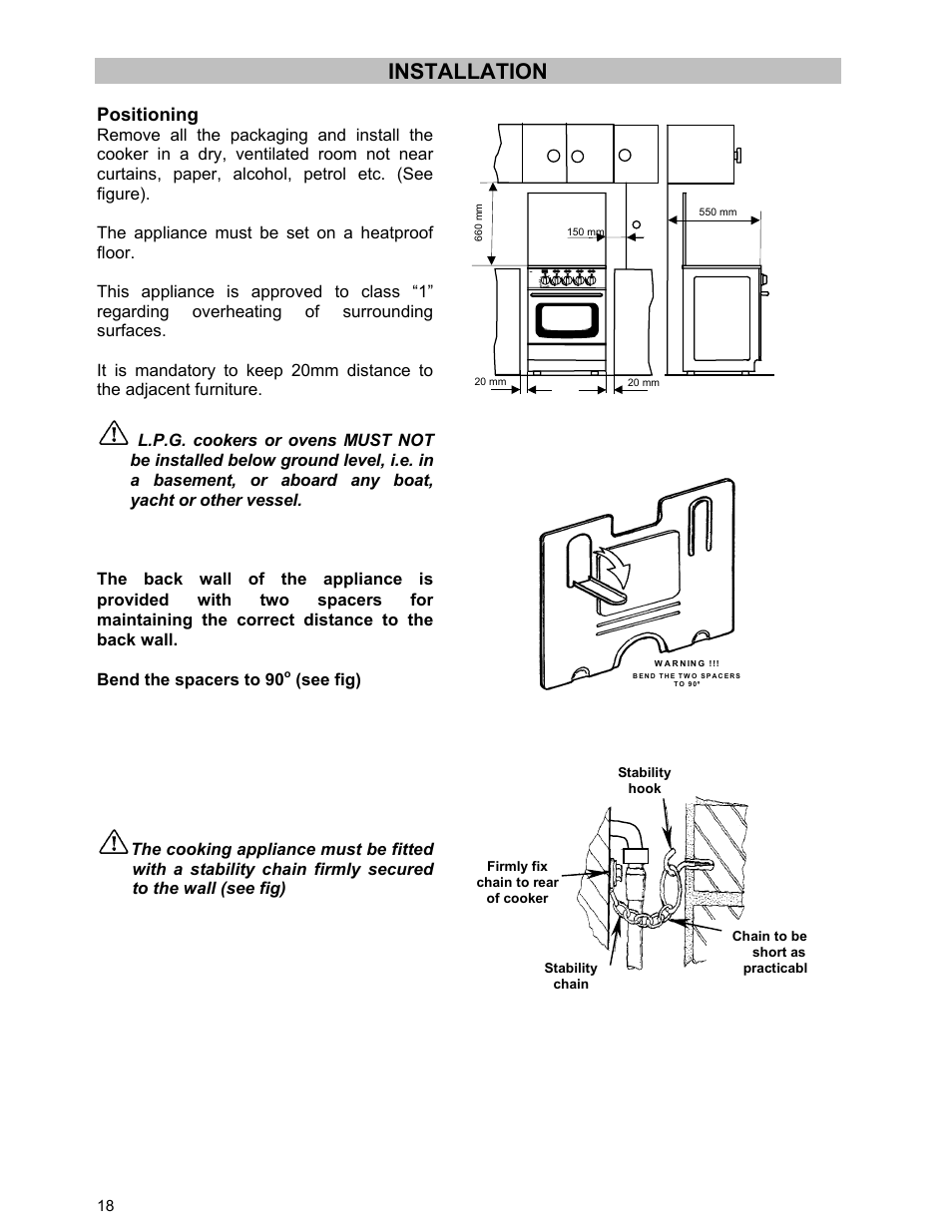 Installation, Positioning | Moffat U21321 GSV 5050 W User Manual | Page 18 / 26