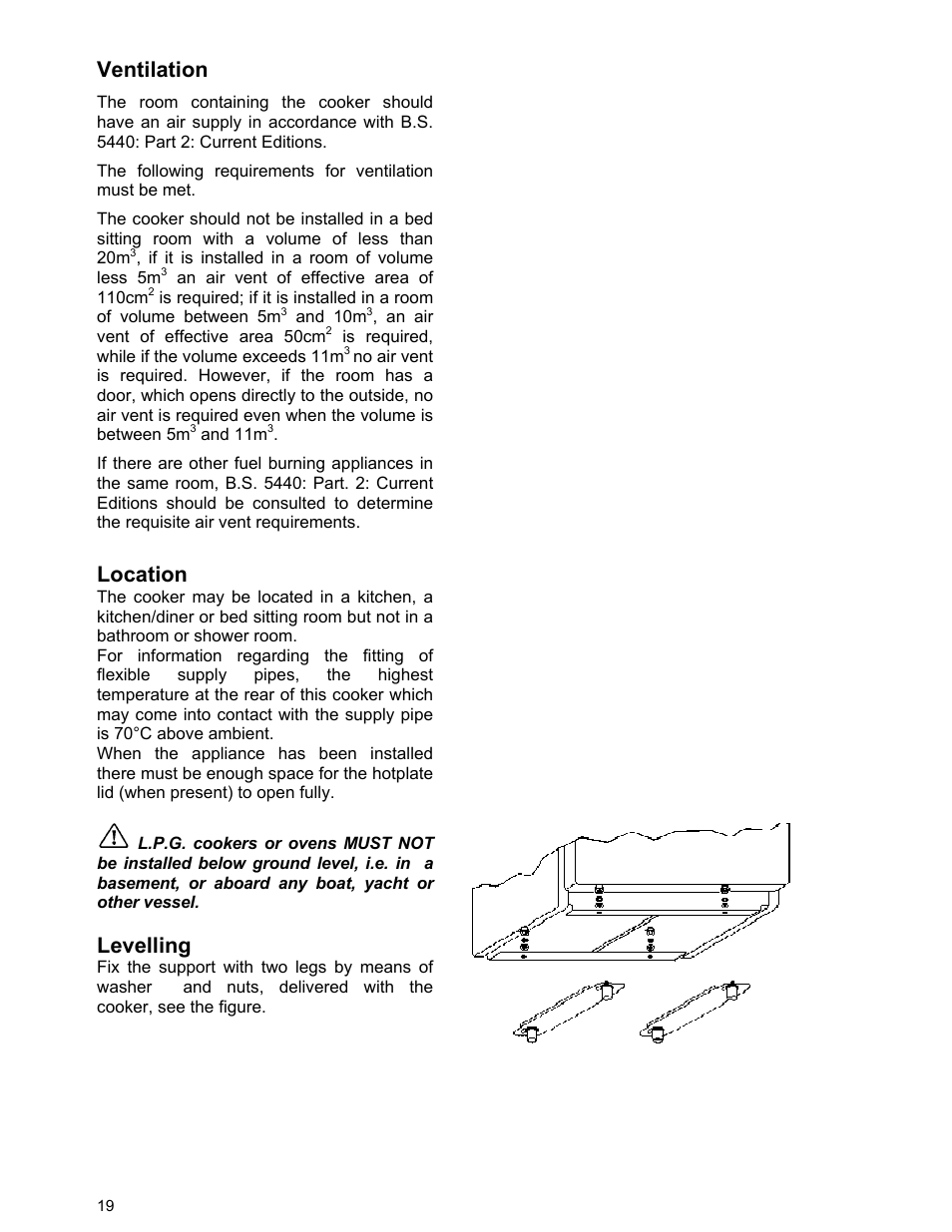 Ventilation, Location, Levelling | Moffat U21321 GSV 5050 W User Manual | Page 19 / 26