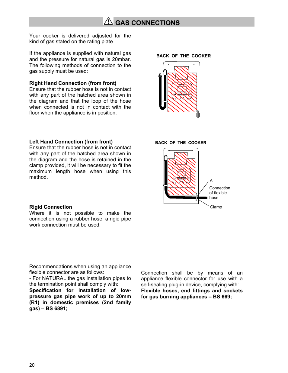 Gas connections | Moffat U21321 GSV 5050 W User Manual | Page 20 / 26