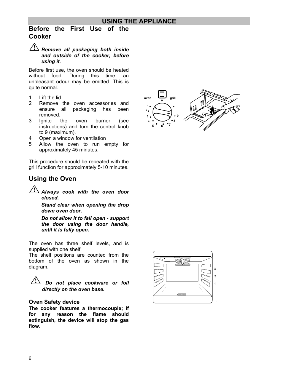 Using the oven | Moffat U21321 GSV 5050 W User Manual | Page 6 / 26