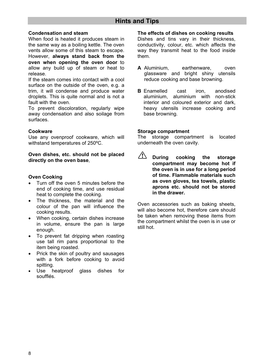 Hints and tips | Moffat U21321 GSV 5050 W User Manual | Page 8 / 26