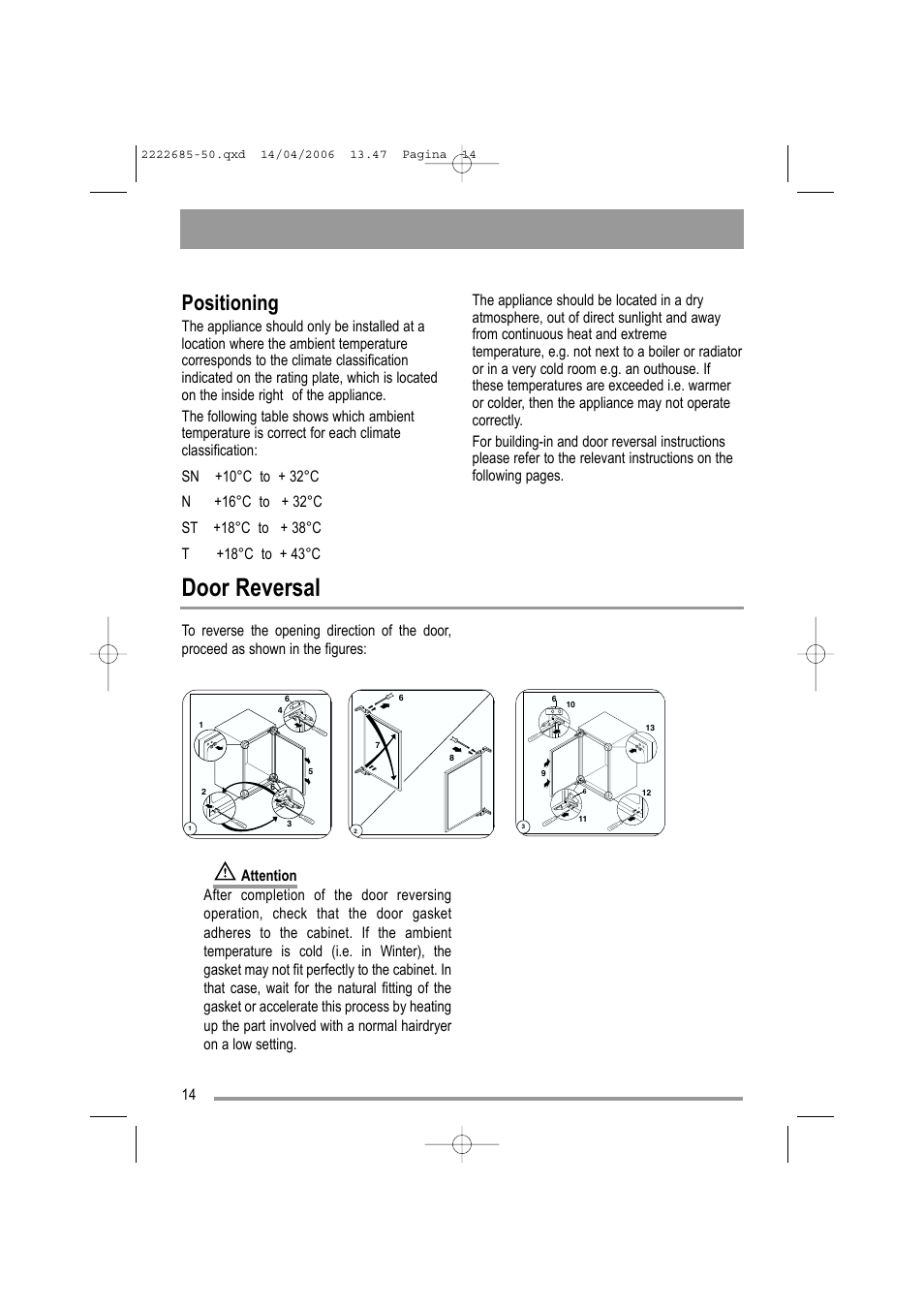 Door reversal, Positioning | Moffat MUL 514 User Manual | Page 14 / 20