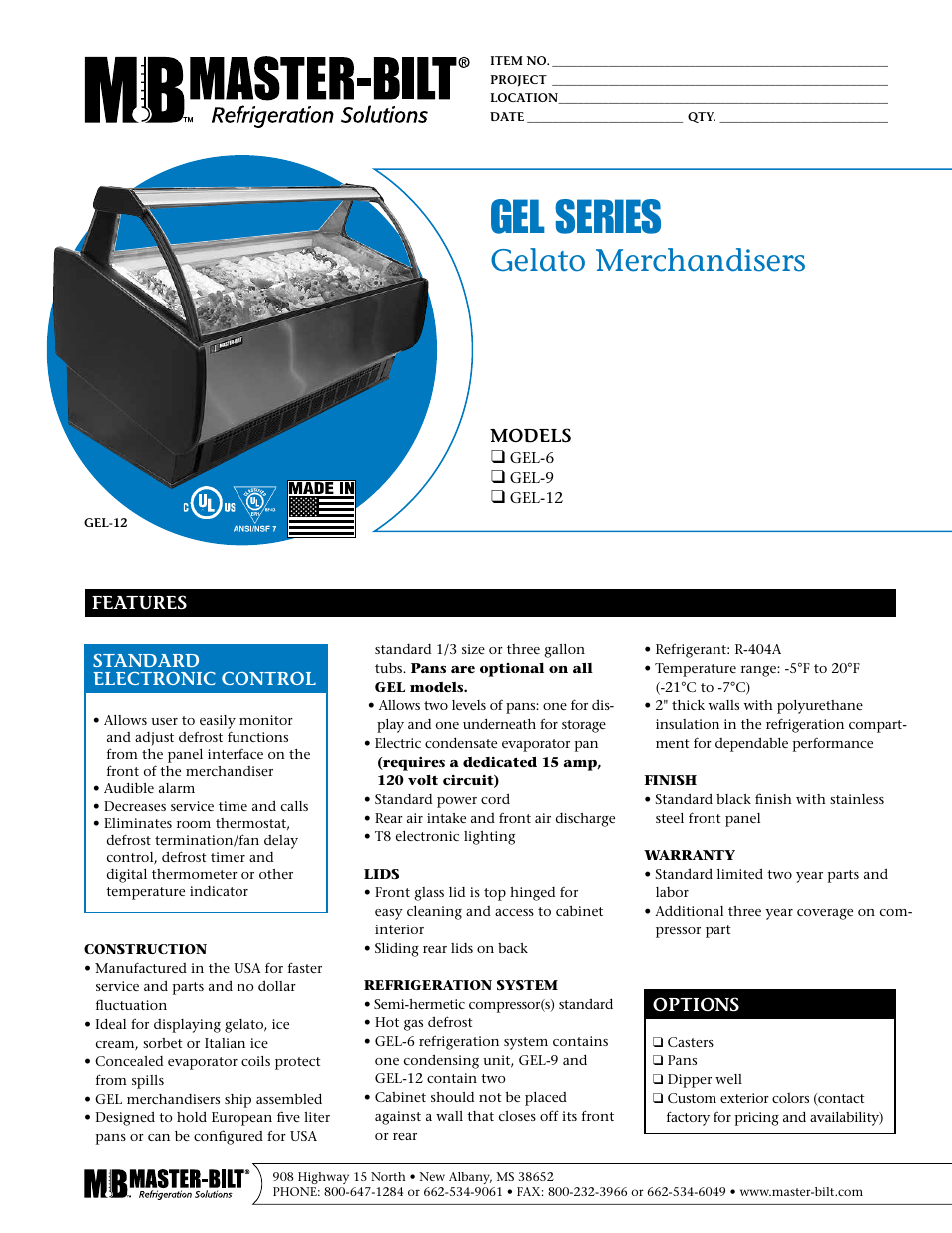 Master Bilt Gelato Merchandise GEL Series User Manual | 2 pages