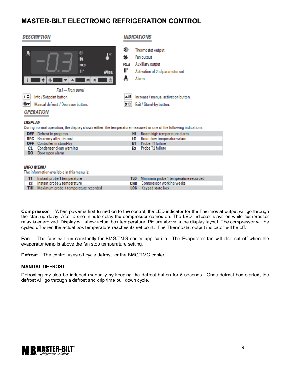 Master-bilt electronic refrigeration control | Master Bilt LAE Controller 80 User Manual | Page 9 / 17