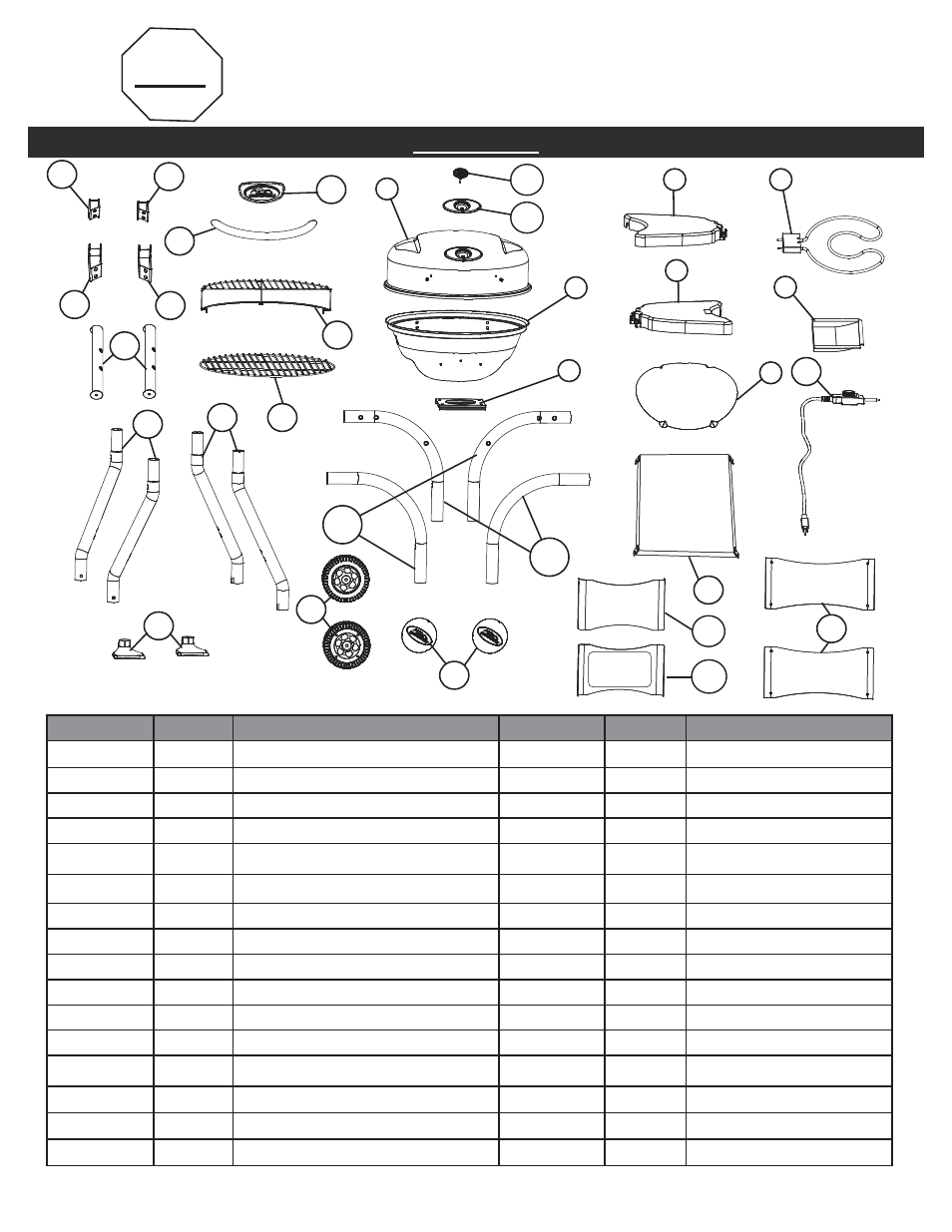 Stop, Parts list | Master Bilt 20150613 User Manual | Page 5 / 20