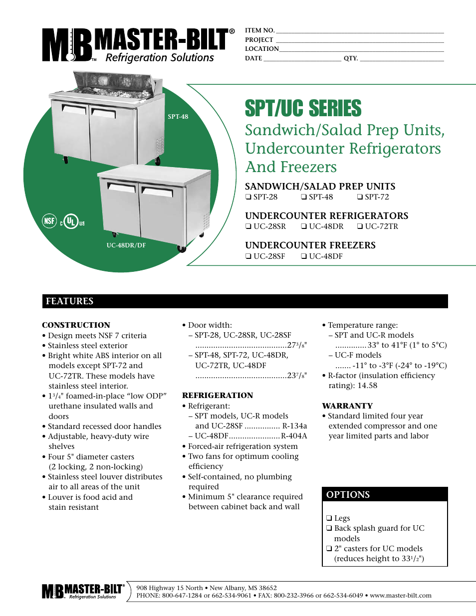 Master Bilt SPT/UC Series User Manual | 2 pages